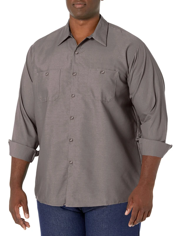 Red Kap Men's Industrial Work Shirt, Regular Fit, Long Sleeve Utility Button, Grey, XXXXL