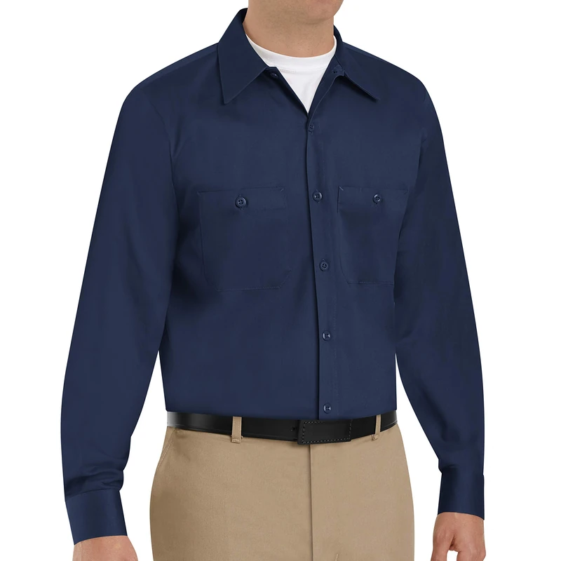 Red Kap Men's Wrinkle Resistant Cotton Work Shirt, Navy, Large