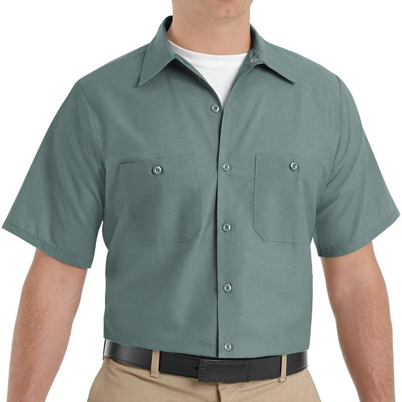 Red Kap Men's Industrial Work Shirt, Regular Fit, Short Sleeve Utility Button, Light Green, XL