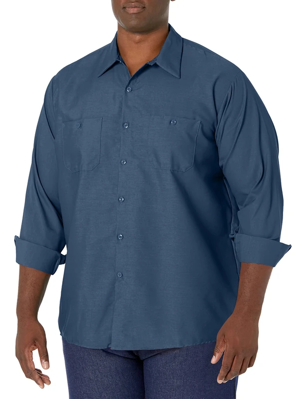 Red Kap Men's Industrial Work Shirt, Regular Fit, Long Sleeve, Dark Blue, S