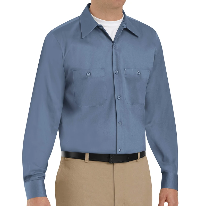 Red Kap Men's Wrinkle Resistant Cotton Work Shirt, Postman Blue, Large Tall
