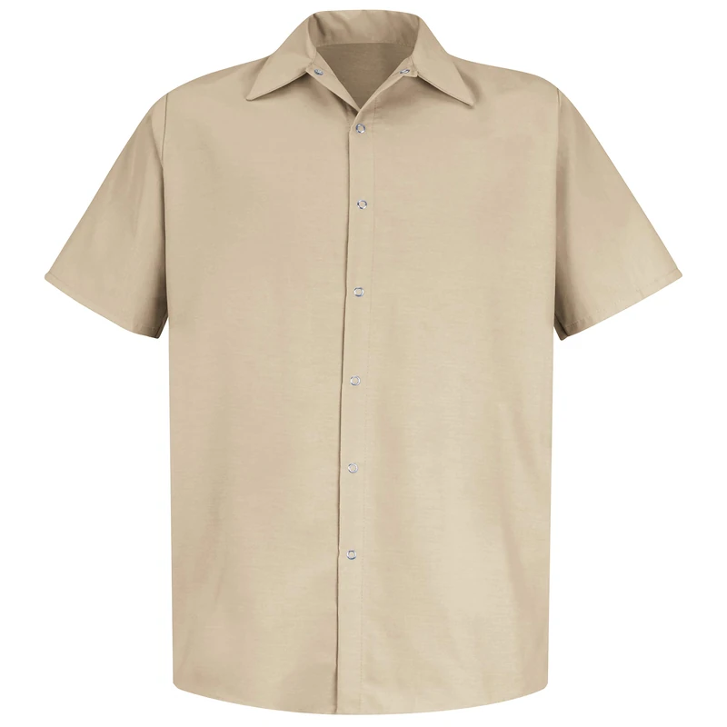 Red Kap Men's Specialized Pocketless Work Shirt Button, Light Tan, Medium