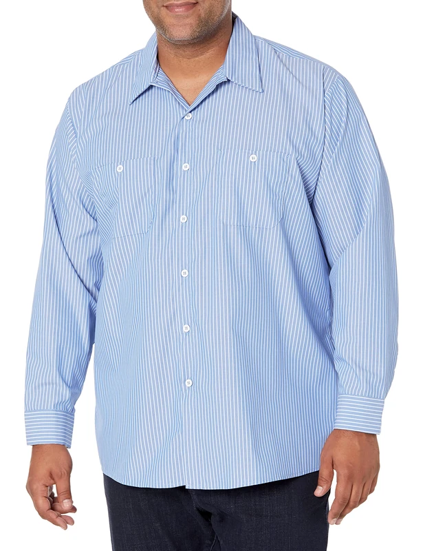 Red Kap Men's Long Sleeve Industrial Work Shirt, Gm Blue/White Stripe, X-Large