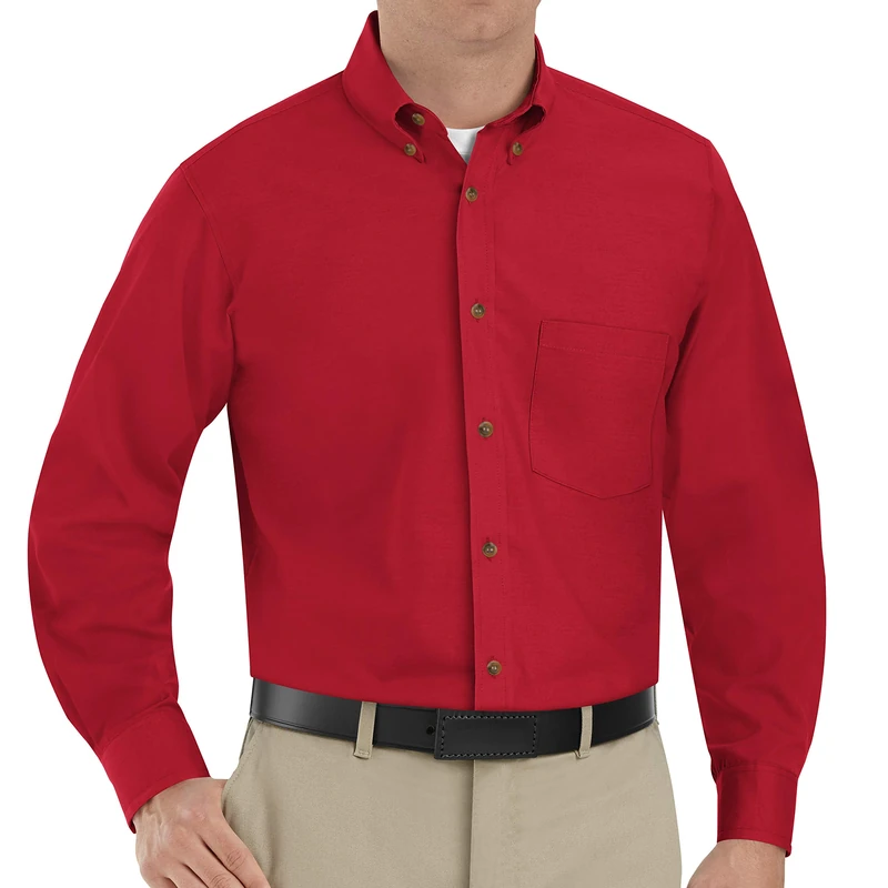 Red Kap Men's Poplin Dress Shirt, Red, XXXL