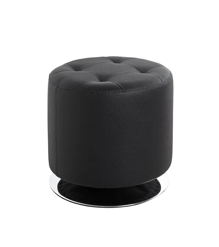HAKU Möbel Stool Chrome, Black, Synthetic Fabric With Leather Look, Metal - Size: H 40 cm X Ø 40 cm, Style: Modern