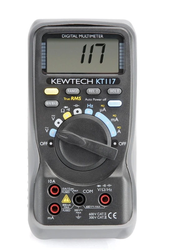 Kewtech KT117 Digital AC/DC Multimeter, 10A, 600V, Grey