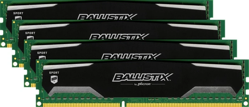 Ballistix Sport BLS4KIT4G3D1609DS1S00 16GB Kit (4GBx4) (DDR3, 1600 MT/s, PC3-12800, DIMM, 240-Pin)