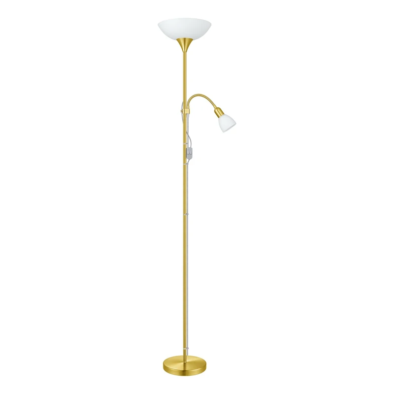 Eglo Floor Lamp Up 2, Classic Ceiling Floodlight with Reading Light Fixture Made in Steel, Glass and Plastic, Living Room Lighting in White Brass matt, incl. Switch, E27 + E14 Socket