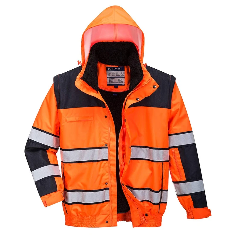 Portwest Hi-Vis Classic Bomber Jacket, Size: XXL, Colour: Orange/Black, C466OBRXXL