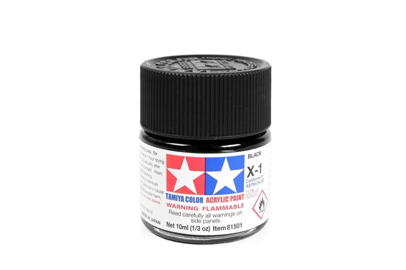 Tamiya Acrylic Mini X-1 Gloss Black Paint - 10ml Bottle