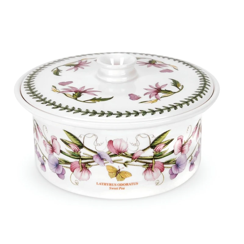 Portmeirion x Botanic Garden Casserole Dish with Lid - White Porcelain Serving Dish with Elegant Floral Design, Oven, Microwave & Dishwasher Safe, Suitable for Everyday Cooking and Dining - Image 1