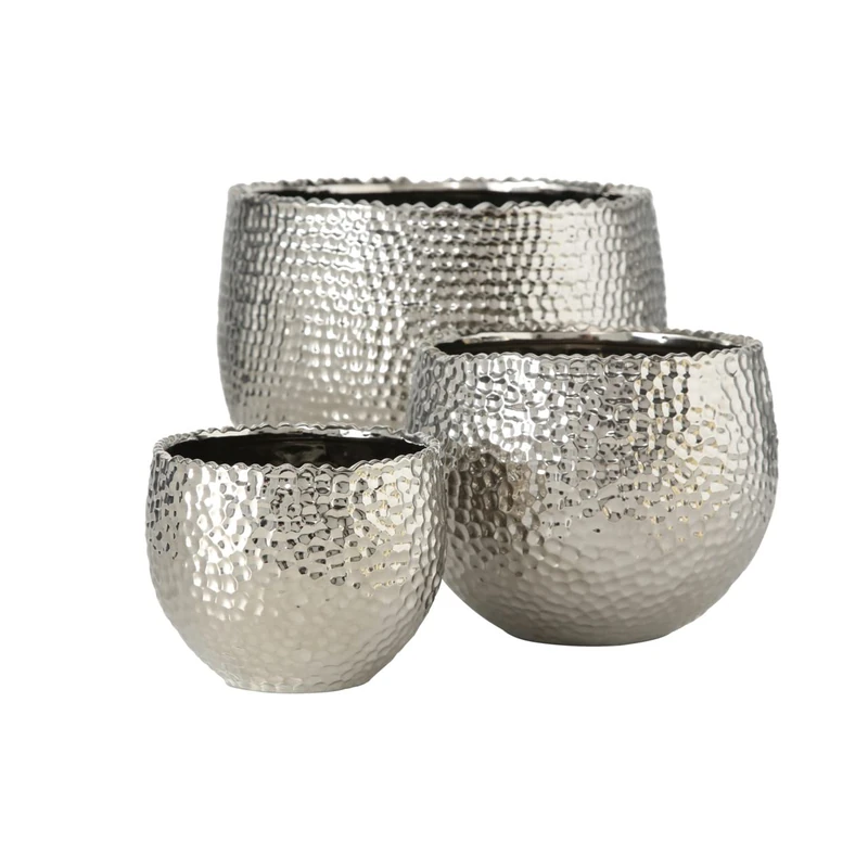 BOLTZE Lajos 5339700 (Flower Pot Set, Elegant Design, Diameter 24 cm/13 cm/17 cm, Planter for Indoor Plants), Silver