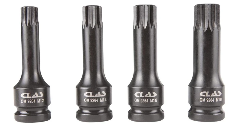 4 Piece Spline 1/2 inch Drive, XZN Bit Set M12-M14-M16-M18, 78 mm Length