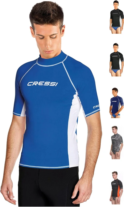 Cressi Men's Lycra Skin Short Sleeve Rash Guard UV Sun Protection (UPF) 50+, Blue, XS/1 (32/34)