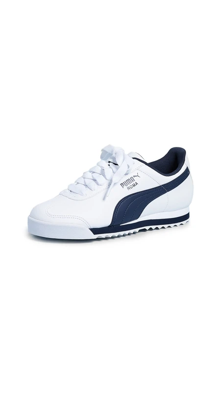 PUMA Men's Roma Sneaker, Basic White-New Navy, 3.5 UK