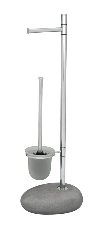 WENKO 19494100 Free standing toilet brush Pebble Stone Grey - Steel, 23.5 x 70 x 19 cm, Chrome