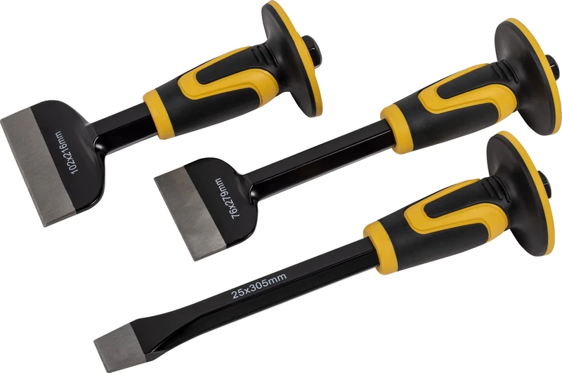 Roughneck ROU31993 Bolster & Chisel Set - 3 Piece Including: Brick Bolster 102x216mm (4x8½in) Electrician’s Bolster76x279mm (3x11in) & x1 Cold Chisel 25x305mm (1x12in), Multi - Image 1