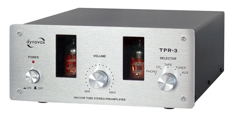 Dynavox TPR-3 Tube Preamp with Tubes, 5 RCA Inputs Including Phono Input for Turntable with MM and MC Switching Silver