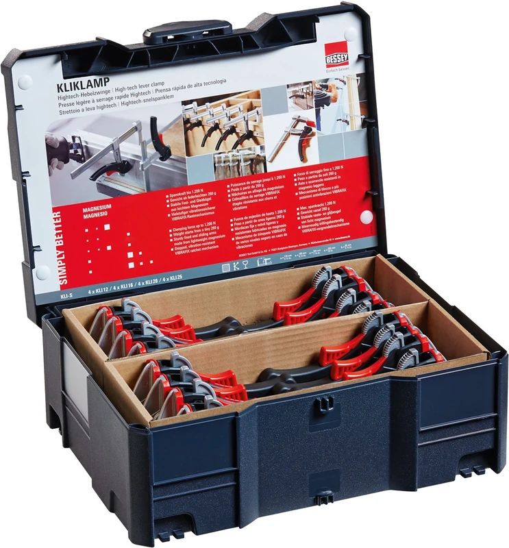 Bessey KLI-S Kliklamp Systainer Set with 16 Clamps, Silver