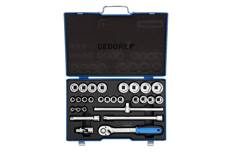 GEDORE 28-piece Socket spanner set, hex, 1/2", 10-36 mm, Tool, Sockets ratchet, for carmotive, 19 VMU-10, Red