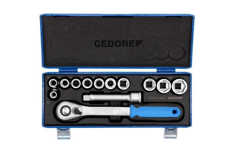 GEDORE 13-piece Socket spanner set, 1/2", 10-24 mm, Tool, Sockets ratchet, for carmotive, 19 KMU 20, Red, 13-teilig, 19KMU-20