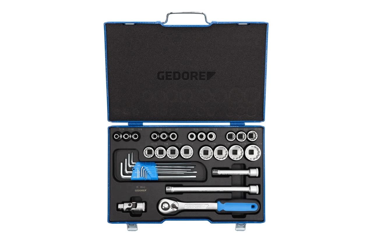 GEDORE 31-piece Socket spanner set, Bi-hex, 1/2", 10-36 mm, Tool, Ratchet with lever reverse Allen, for carmotive, D19 KMU-20
