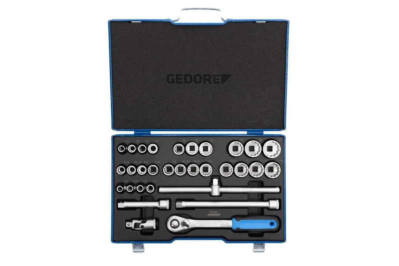 GEDORE 31-piece Socket spanner set, Bi-hex, 1/2", Tool, Ratchet with lever reverse Allen, for Automotive, D19 XMAU 20