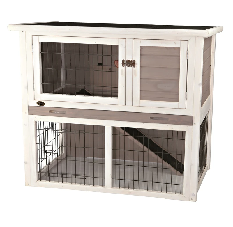 Trixie Natura Small Animal Hutch with Outdoor Run, 104 x 97 x 52 cm, Grey/White