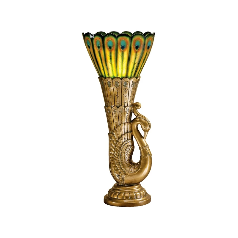 Design Toscano Art Deco Peacock Table Lamp Statue, Polyresin, Faux Gold, 72.5 cm
