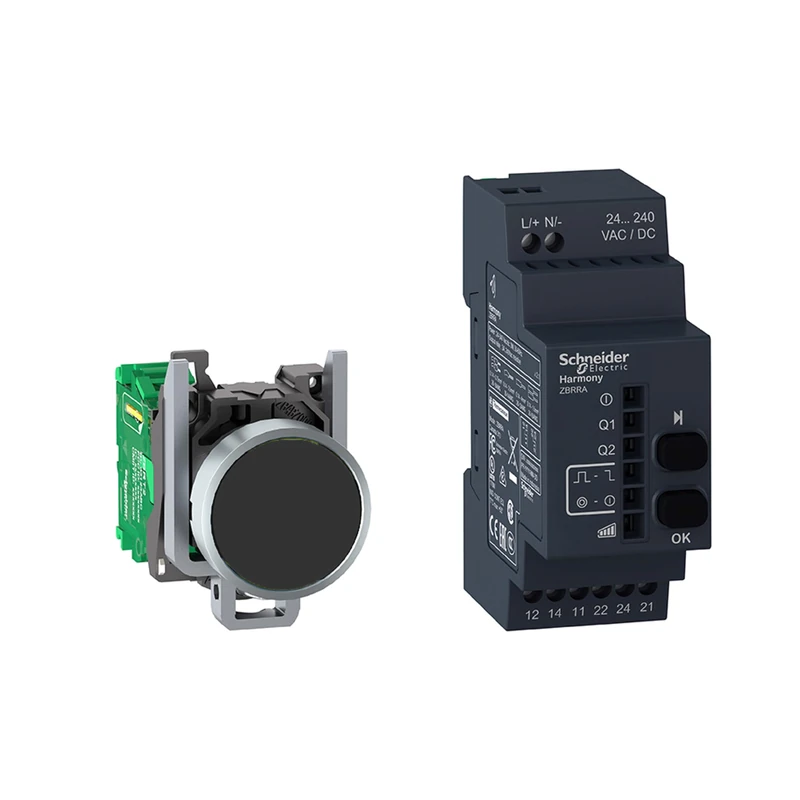 Schneider Electric Harmony XB4R - Wireless Push Button Switch and Configurable Receiver Unit Set with 10 Coloured Caps, Metal, 24…240 V AC/DC, 22 mm Mount, XB4RFA02