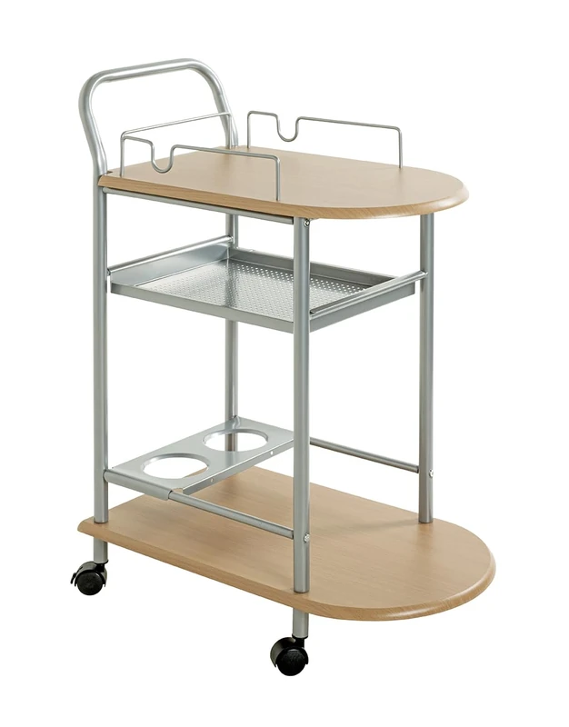 HAKU Möbel Kitchen Trolley Alu, Beech, Mdf, Metal - Size: W 65 cm X H 83 cm X D 35 cm, Style: Modern