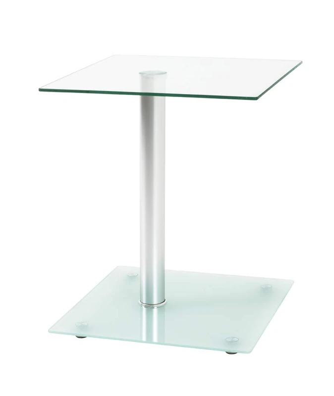 HAKU Möbel End Table Alu, Satin Finished, Metal, Tempered Glass, Tempered Glass - Size: W 40 cm X H 52 cm X D 40 cm, Style: Modern