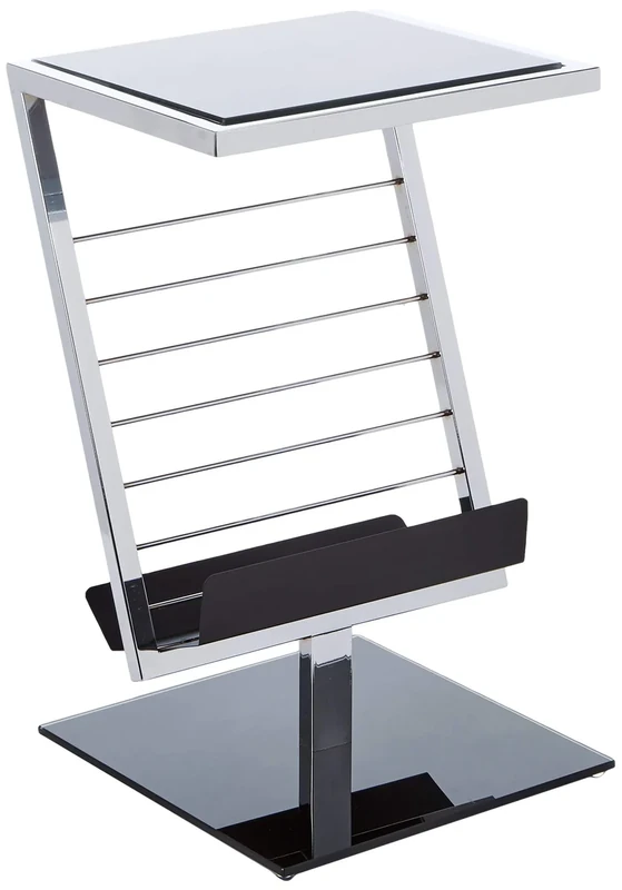 HAKU Möbel End Table Chrome, Black, Metal, Tempered Glass, Tempered Glass 8 mm - Size: W 36 cm X H 60 cm X D 30 cm, Style: Modern