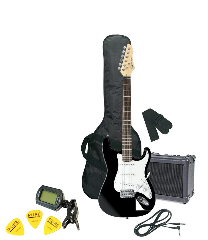 GEWA Electric Guitar, Guitar Pack RC-100 Set black, Solid basswood body, Maple neck, Pakkawood fingerboard, incl. amplifier, gig bag and accessories for the perfect start!