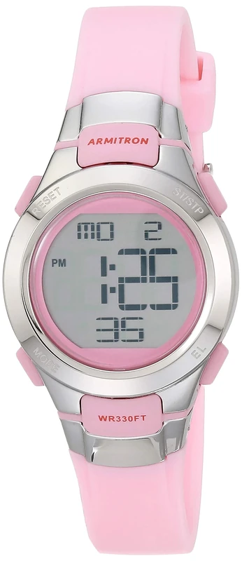 Armitron Sport Women's Digital Chronograph Resin Strap Watch, Real Pink/Silver
