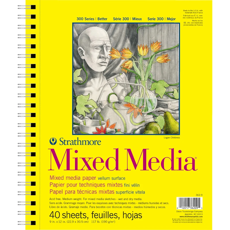 Strathmore 362900 Mixed Media Vellum Spiral Paper Pad 9 x 12-inch, 40 Sheets, White, 9"X12"