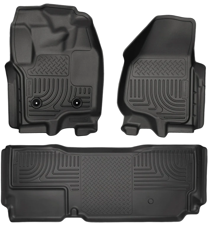 Husky Liners — Weatherbeater | Fits 2012-2016 Ford F - 250/F - 350 Crew Cab w/DS Foot Rest & Manual Transfer Case Shifter - Front & 2nd Row Liner (Footwell Coverage) - Black, 3 pc. | 99721