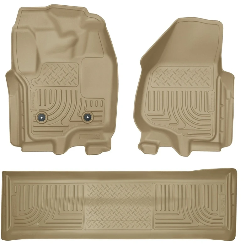 Husky Liners — Weatherbeater | Fits 2011-2012 Ford F - 250/F - 350 SuperCab w/o DS Foot Rest or Manual Shifter - Front & 2nd Row Liner (Footwell Coverage) - Tan, 3 pc. | 99713