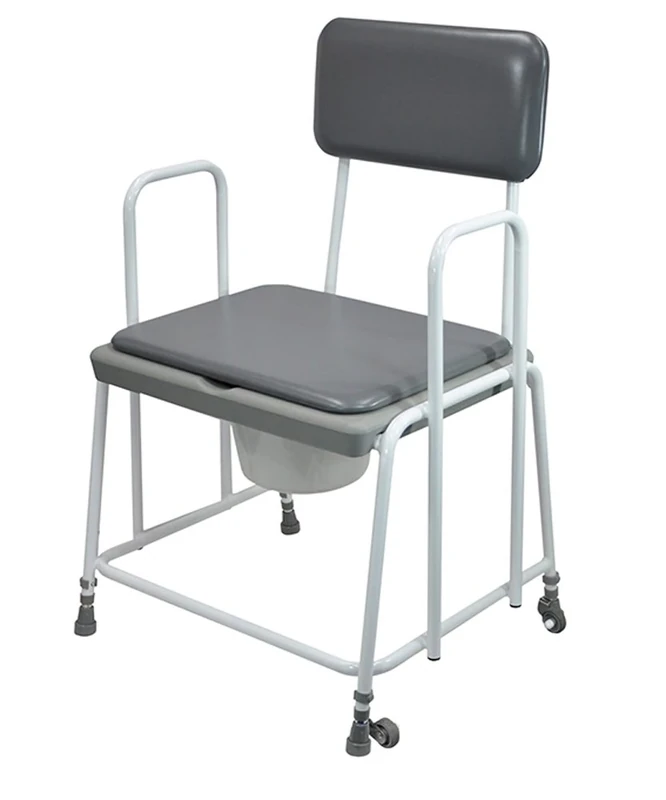 Aidapt Wheeled Bariatric Mobile Commode Over Toilet Chair with Padded Back, Removable Arm Supports and Detachable Padded Over Seat, Castors and a 7 5L Removable Bucket - Image 1