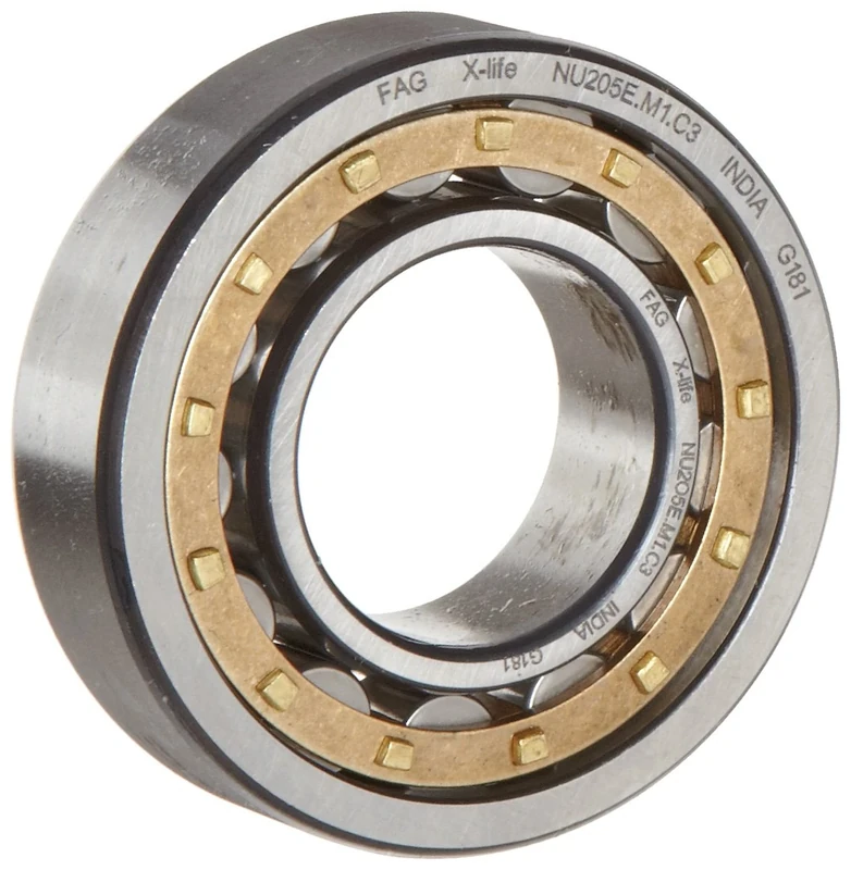 FAG NU215E-M1-C3 Cylindrical Roller Bearing, Single Row, Straight Bore, Removable Inner Ring, High Capacity, Brass Cage, C3 Clearance, 75mm ID, 130mm OD, 25mm Width