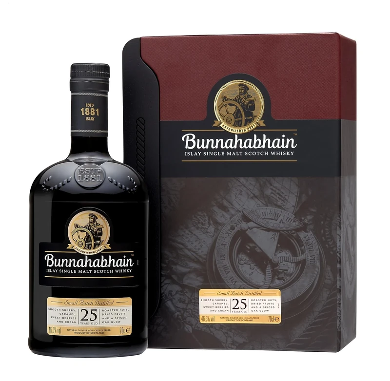 Bunnahabhain 25 Year Old Islay Single Malt Scotch Whisky, 70cl | 46.3% ABV | Sherried, Spiced Oak, Unpeated Islay Whisky | Islay Single Malt Whisky