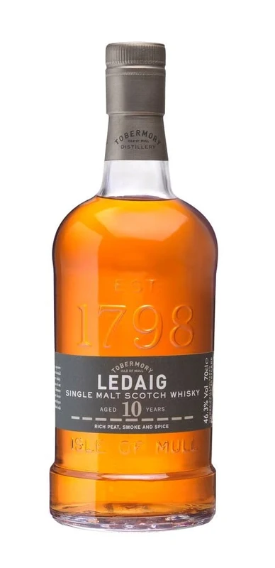 Ledaig 10 Year Old Single Malt Scotch Whisky, 70cl | 46.3% ABV | Peppery, Smoky and Malty Artisanal Whisky | Hebridean peated Single Malt Whisky