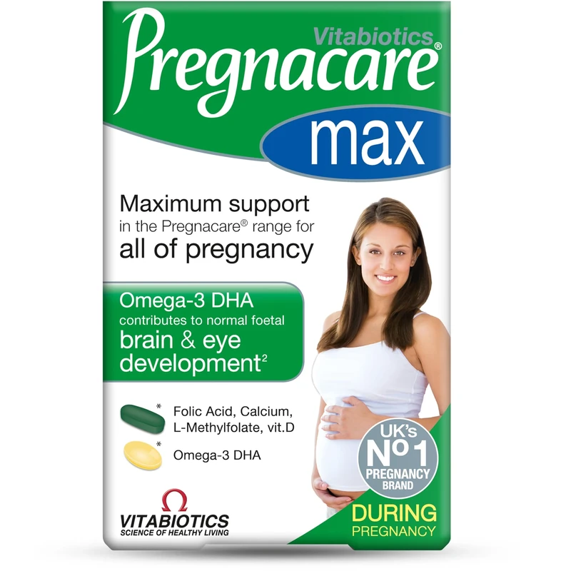 Pregnacare MAX Pregnancy Vitamins - UK's No.1 Pregnancy Brand. Greater Prenatal Care for Women, Supplement with Added Omega-3 DHA for Normal Brain and Eye Development, Vitabiotics