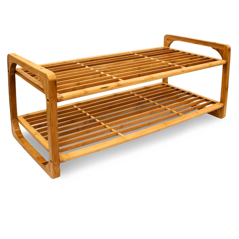 Relaxdays 2-Tier Bamboo Shoe Rack, Wooden Holder, Storage Solution for 6 Pairs, 75 x 33 x 33 cm, Natural