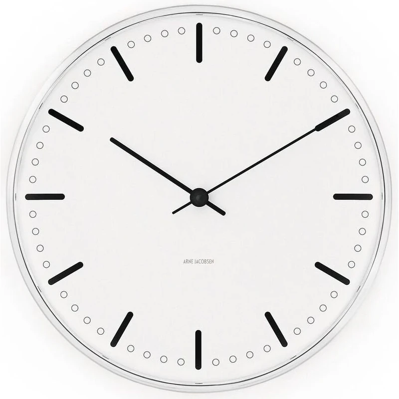 Arne Jacobsen Wall Clock Diameter 21 cm City Hall Danish Design Aluminium White