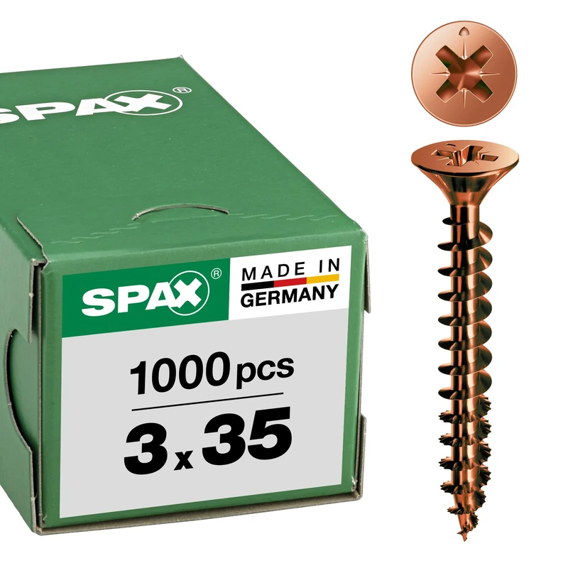 SPAX Universal Screw, 3.0 x 35 mm, Pack of 1000, Phillips Z1, Countersunk Head, Partially Threaded, 4CUT, Burnished C1A, 1081140300355