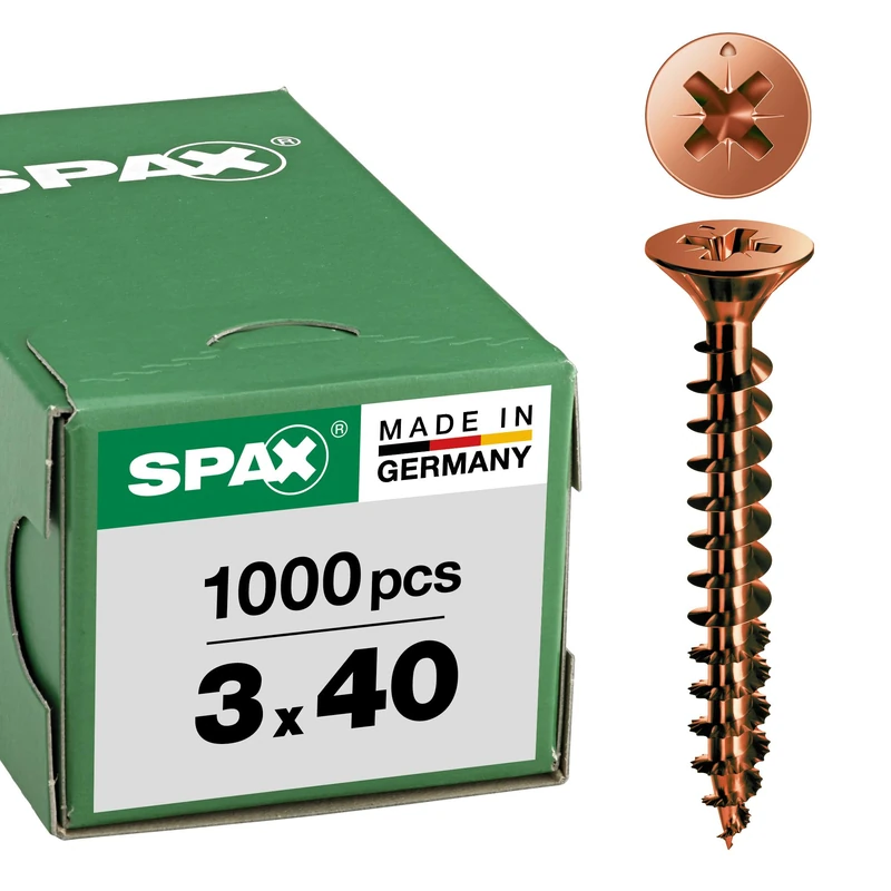 SPAX 1081140300405 Universal, Countersunk, Phillips Z, Multi Head, Full Thread, Burnished C1A, (3.0 x 40 mm, 1000 Pieces), 3,0 x 40 mm
