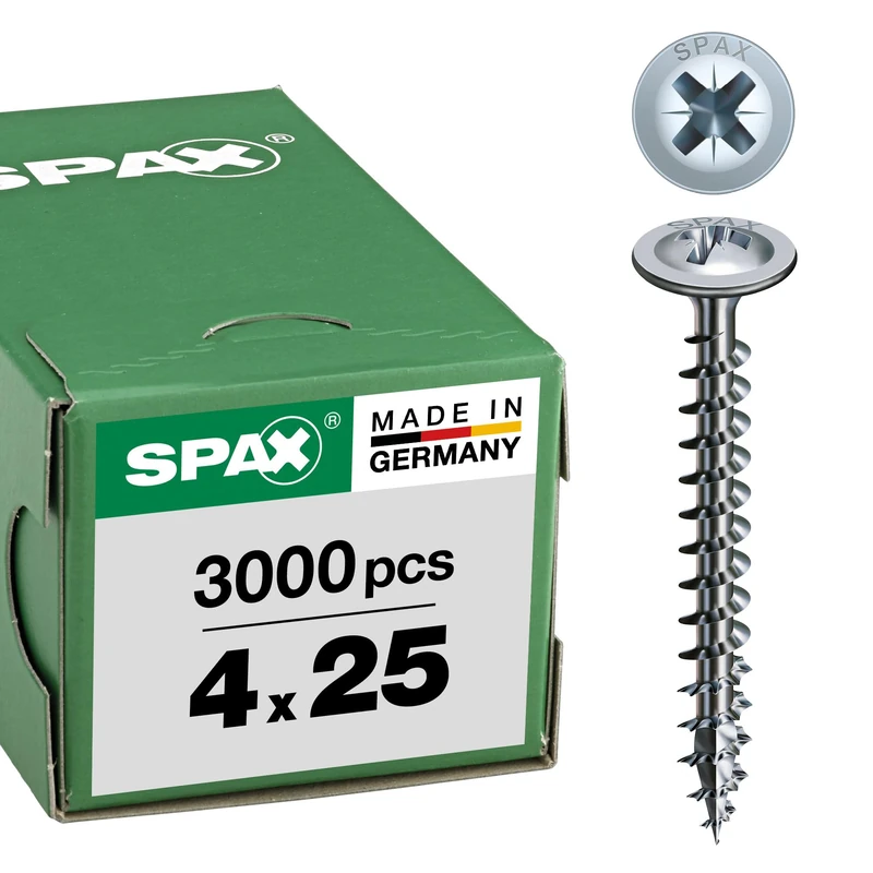 SPAX Universal screw, 4 x 25 mm, 3000 pieces, full thread, flange head, cross recess Z2, 4CUT, WIROX - 0281010400252