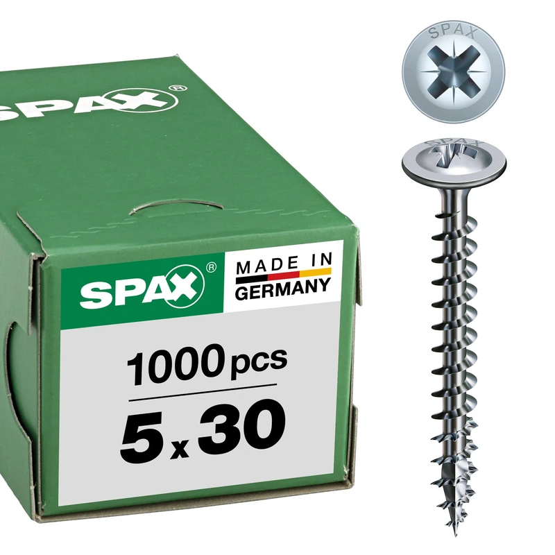 SPAX Universal screw, 5 x 30 mm, 1000 pieces, full thread, flange head, cross recess Z2, 4CUT, WIROX - 0281010500302