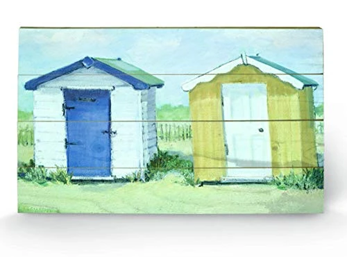 Pyramid International Two Beach Huts Wooden Wall Art, Multicoloured, 45 x 76 cm